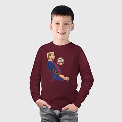 Лонгслив хлопковый детский Messi Barcelona, цвет: меланж-бордовый — фото 2