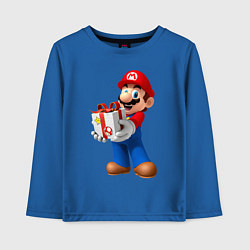 Лонгслив хлопковый детский Марио держит подарок, цвет: синий