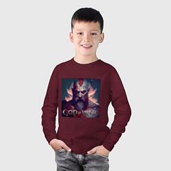 Лонгслив хлопковый детский Кратос, бог войны, цвет: меланж-бордовый — фото 2