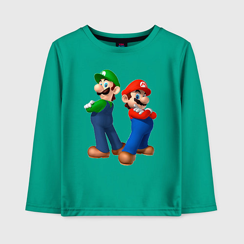 Детский лонгслив Марио и Луиджи / Зеленый – фото 1