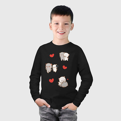 Детский лонгслив Стикеры Котиков / Черный – фото 3