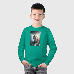 Лонгслив хлопковый детский Арт портрет, цвет: зеленый — фото 2
