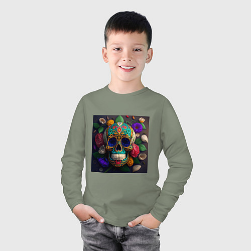 Детский лонгслив Разноцветные черепа / Авокадо – фото 3