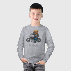 Лонгслив хлопковый детский Крутой мотоциклист медведь, цвет: меланж — фото 2