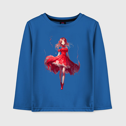 Детский лонгслив Аниме девушка в красном платье / Синий – фото 1