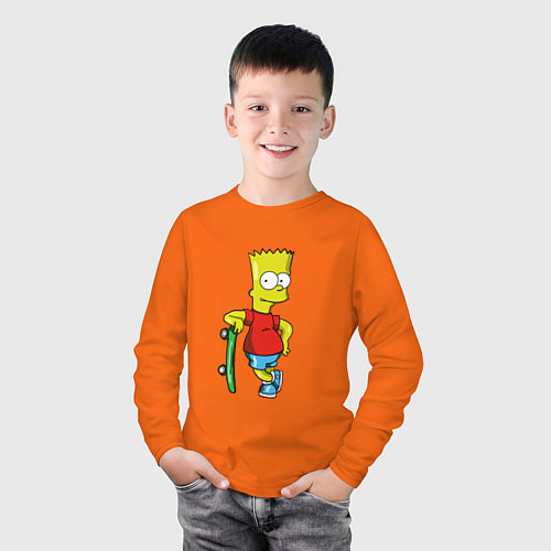Детский лонгслив Барт и скейт / Оранжевый – фото 3