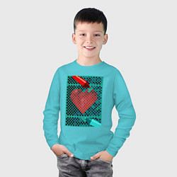 Лонгслив хлопковый детский Красное сердце маркером, цвет: бирюзовый — фото 2