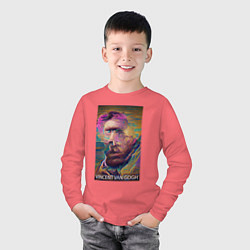 Лонгслив хлопковый детский Vincent Van Gogh - автопортрет - нейросеть, цвет: коралловый — фото 2