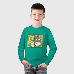 Лонгслив хлопковый детский Друг Тоторо, цвет: зеленый — фото 2
