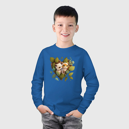 Детский лонгслив Котята в листьях и сердце из аниме / Синий – фото 3