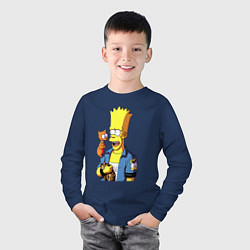 Лонгслив хлопковый детский Барт Симпсон и Снежок - нейросеть, цвет: тёмно-синий — фото 2
