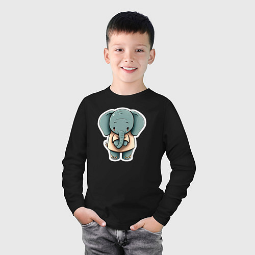 Детский лонгслив Слоник в футболке / Черный – фото 3