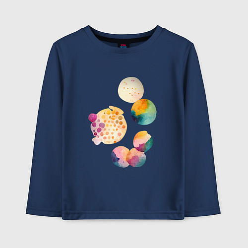 Детский лонгслив Цветные пятна - абстракция / Тёмно-синий – фото 1
