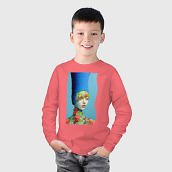 Лонгслив хлопковый детский Юная Мардж Симпсон - нейросеть, цвет: коралловый — фото 2