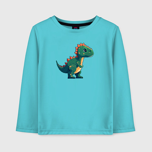 Детский лонгслив Динозаврик пиксельный / Бирюзовый – фото 1