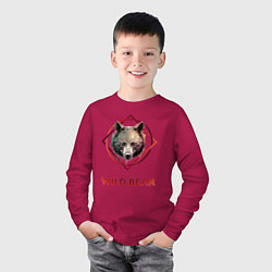 Лонгслив хлопковый детский Медведь в рамке Wild Bear, цвет: маджента — фото 2