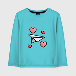 Лонгслив хлопковый детский Бумажный самолетик - сердца, цвет: бирюзовый