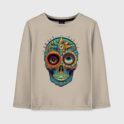 Лонгслив хлопковый детский Mexican skull, цвет: миндальный