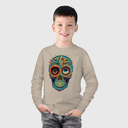 Лонгслив хлопковый детский Mexican skull, цвет: миндальный — фото 2