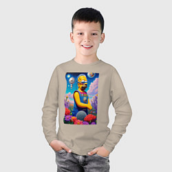 Лонгслив хлопковый детский Гомер Симпсон в будущем - нейросеть, цвет: миндальный — фото 2