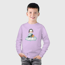 Лонгслив хлопковый детский Пингвин на облаке, цвет: лаванда — фото 2