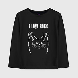 Детский лонгслив I love rock рок кот