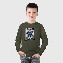 Лонгслив хлопковый детский Шото Тодороки на фоне манги, цвет: меланж-хаки — фото 2