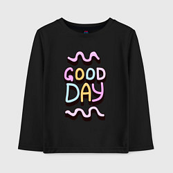 Лонгслив хлопковый детский Good day надпись с кривыми линиями, цвет: черный