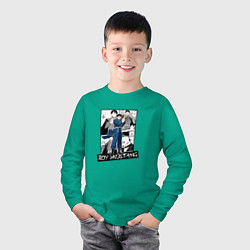 Лонгслив хлопковый детский Рой Мустанг на фоне манги, цвет: зеленый — фото 2