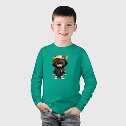 Лонгслив хлопковый детский Кот-рэпер, цвет: зеленый — фото 2
