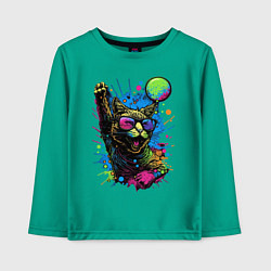 Лонгслив хлопковый детский Кот тусовщик, цвет: зеленый