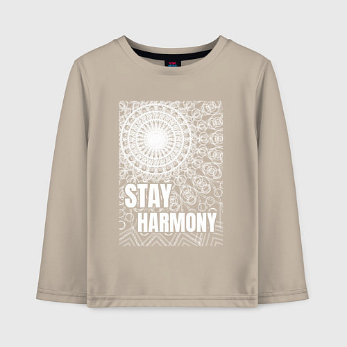 Детский лонгслив Stay harmony надпись и мандала / Миндальный – фото 1