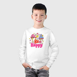 Лонгслив хлопковый детский Be happy phrase, цвет: белый — фото 2
