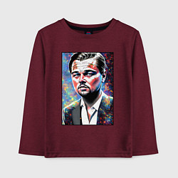 Лонгслив хлопковый детский Леонардо Ди Каприо поп-арт, цвет: меланж-бордовый