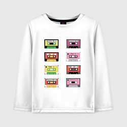 Лонгслив хлопковый детский Кассеты 90s, цвет: белый