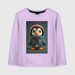 Лонгслив хлопковый детский Пингвин в курточке и шлеме, цвет: лаванда
