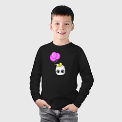 Лонгслив хлопковый детский Панда летит с шарами, цвет: черный — фото 2