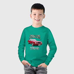 Лонгслив хлопковый детский Маслкар Ford Mustang, цвет: зеленый — фото 2