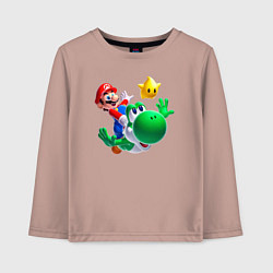 Лонгслив хлопковый детский Марио, Йоши и звезда, цвет: пыльно-розовый