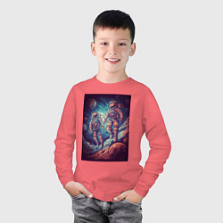 Лонгслив хлопковый детский Два астронавта, цвет: коралловый — фото 2