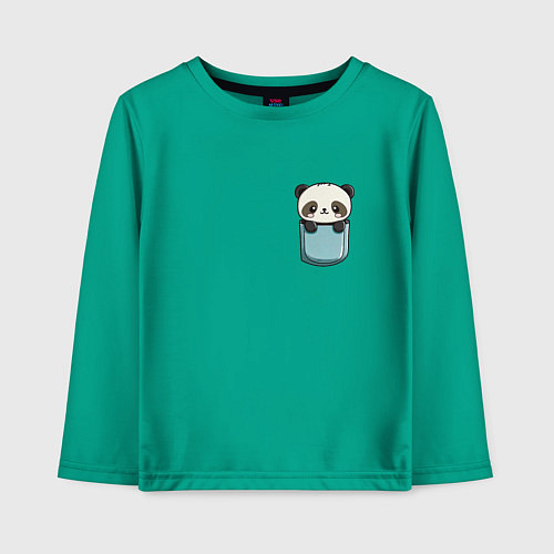 Детский лонгслив Панда в кармашке / Зеленый – фото 1