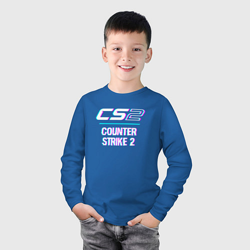 Детский лонгслив Counter Strike 2 в стиле glitch и баги графики / Синий – фото 3