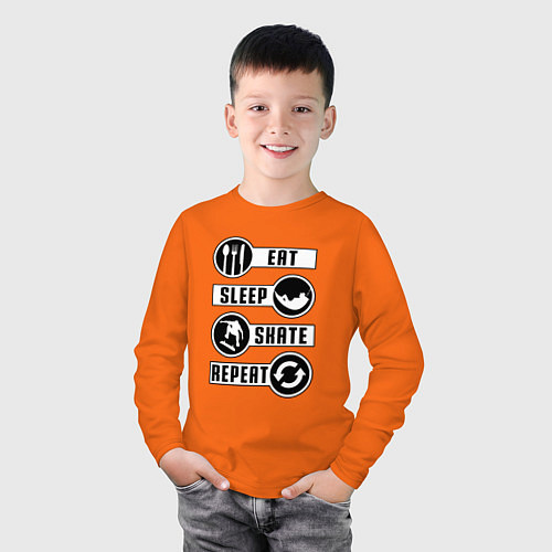 Детский лонгслив Еда, сон, скейт / Оранжевый – фото 3