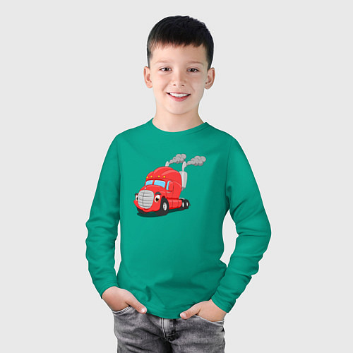 Детский лонгслив Красный мультяшный тягач / Зеленый – фото 3