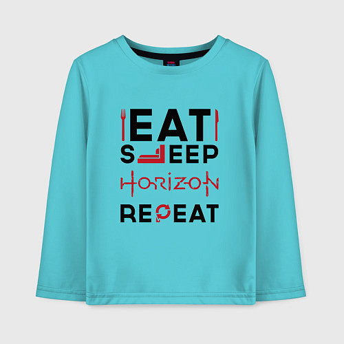 Детский лонгслив Надпись: eat sleep Horizon repeat / Бирюзовый – фото 1