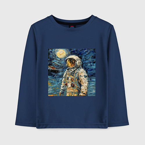 Детский лонгслив Космонавт на луне в стиле Ван Гог / Тёмно-синий – фото 1