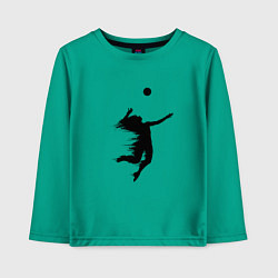 Лонгслив хлопковый детский Черный силуэт девушки волейболистки, цвет: зеленый