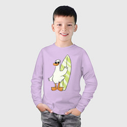 Лонгслив хлопковый детский Гусь серфингист в очках, цвет: лаванда — фото 2