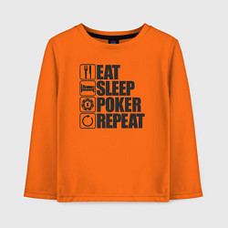 Лонгслив хлопковый детский Eat, sleep, poker, repeat, цвет: оранжевый