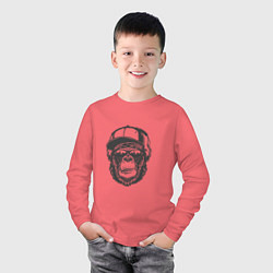 Лонгслив хлопковый детский Крутая обезьяна, цвет: коралловый — фото 2